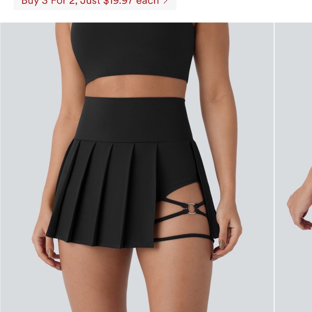 HALARA Black Skirt high waisted pleated skirt with Strappy Design